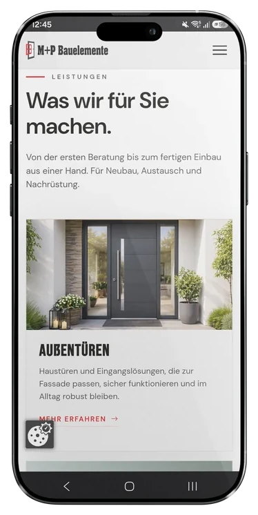 M+P Bauelemente Website am Handy